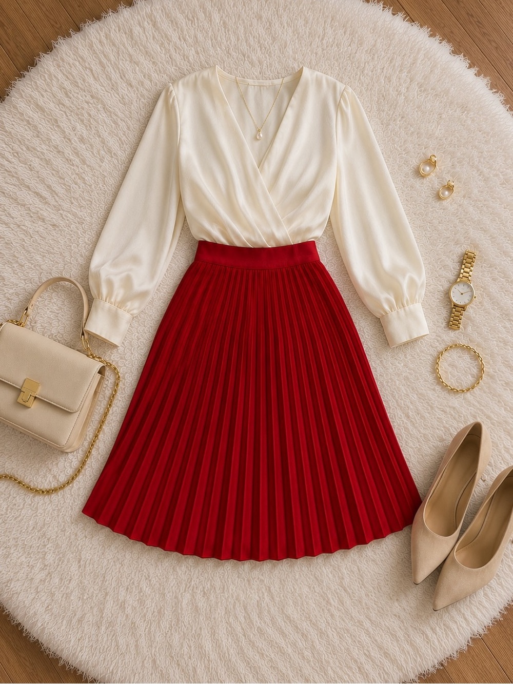 Grace Karin Red Midi A-Line Skirt